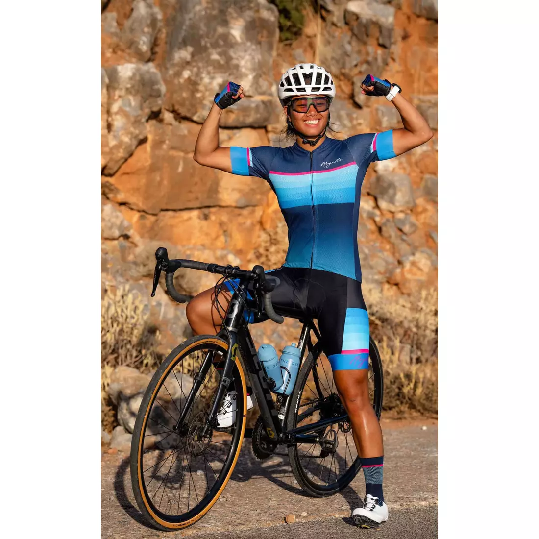 Rogelli IMPRESS II női kerékpáros mez, kék-rózsaszín