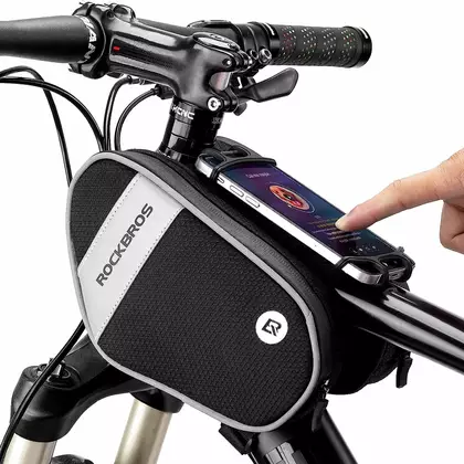 Rockbros Kétrekeszes kerékpáros felsőcső táska telefon tartóval, fekete 30120047001