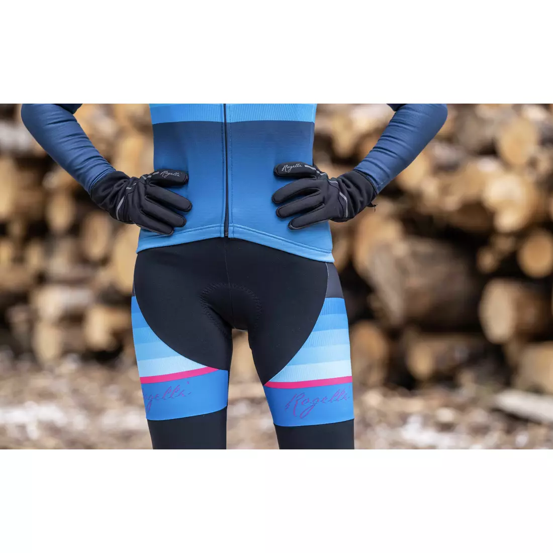 Rogelli női hőszigetelt kerékpáros nadrág nadrágtartóval IMPRESS II, kék és rózsaszín