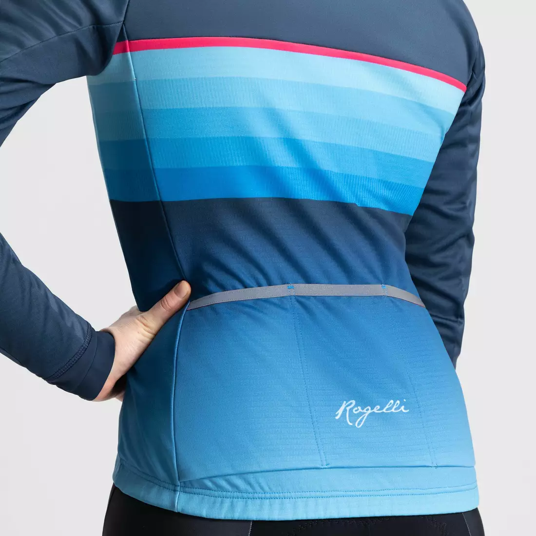 Rogelli női téli kerékpáros kabát IMPRESS II membránból, kék és rózsaszín színben