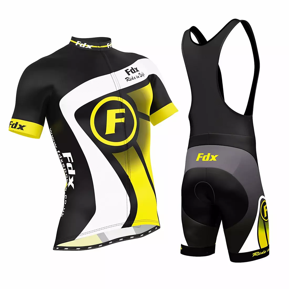 FDX 1020 nyári kerékpáros szett mez + kantáros rövidnadrág fekete és sárga színben